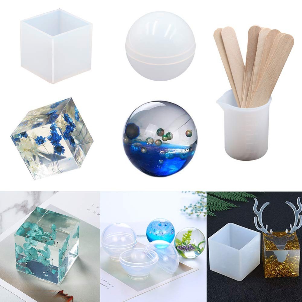 18Pcs DIY Silicone Resin Casting Molds Tools Set Includes 6 Resin Casting Mol...