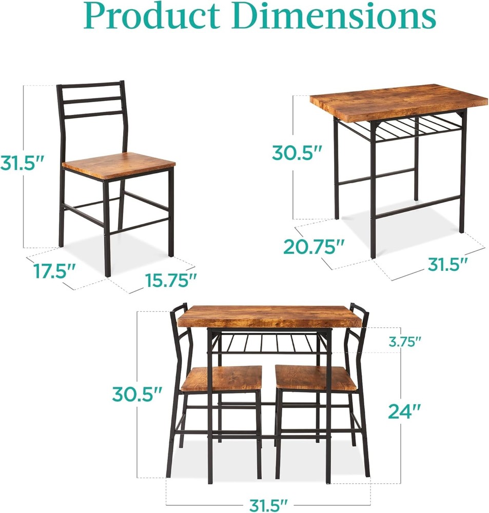 3-Piece Modern Dining Set Space Saving Dinette Kitchen Dining Room Small Space