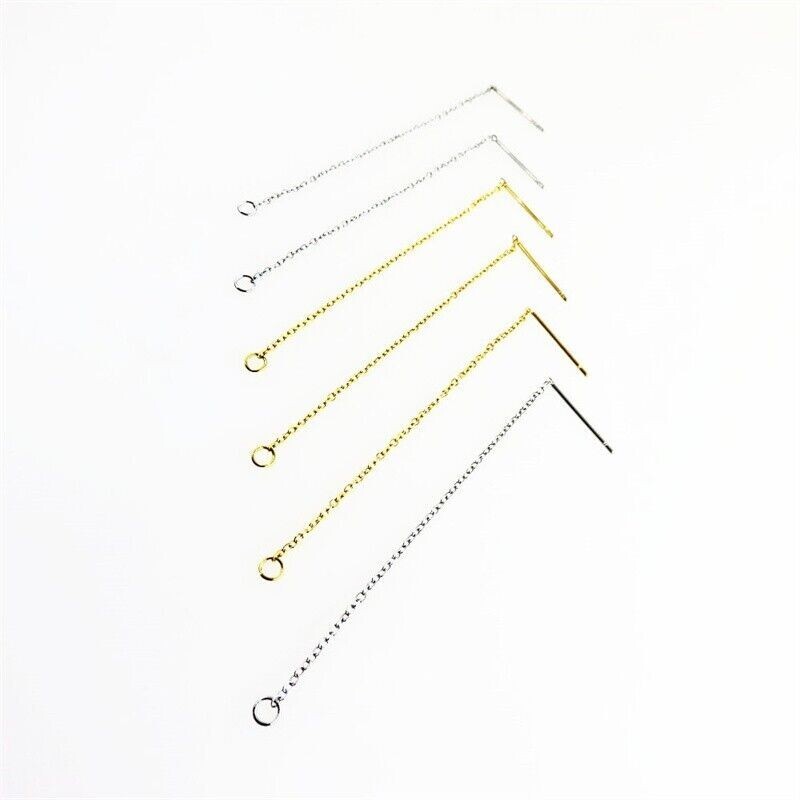 100pcs 304 Stainless Steel Pull Through Threader Earring Findings Chains 3.3"