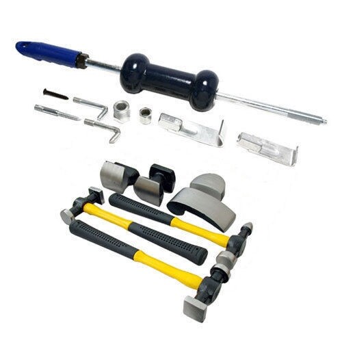DENT PULLER SLIDE HAMMER + 7PC FIBRE GLASS PANEL BEATERS REMOVAL BEATING TOOLS