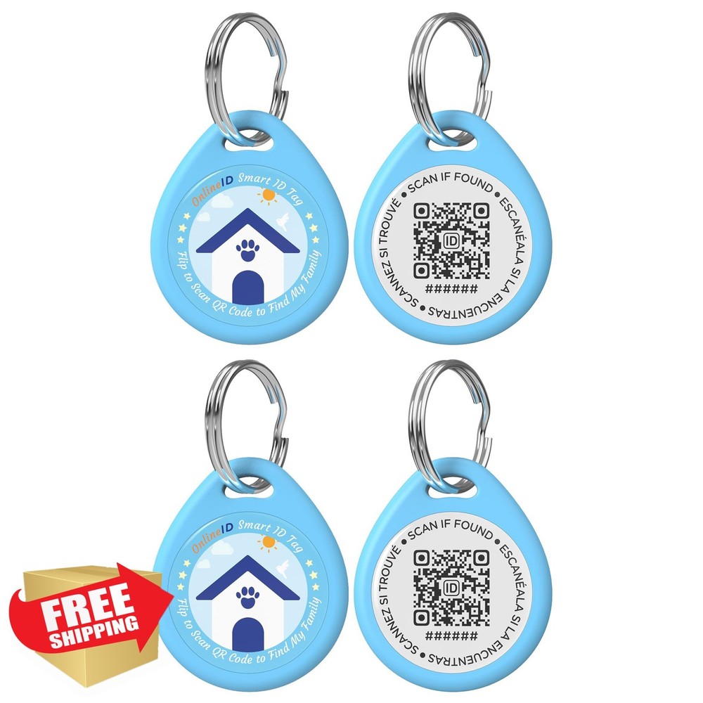 2 Pack QR Code Dog Tags Personalized Pet ID Blue L Editable Name Phone