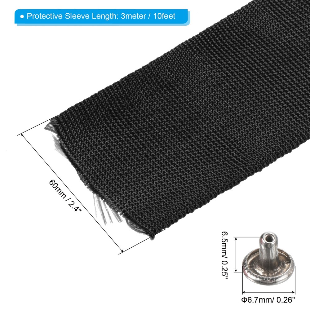 10Ft*60mm Polyester Rope Protector Cable Cover Rope Protective Sleeve Black
