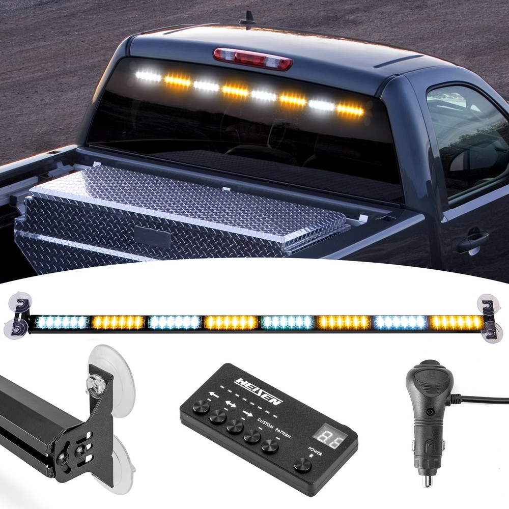 Emergency Hazard Warning Strobe Traffic Advisor Light Bar 48 LEDs Amber White
