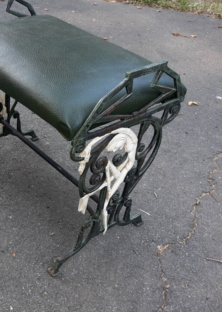 Art Deco Cast Iron And Leather Bench Stool