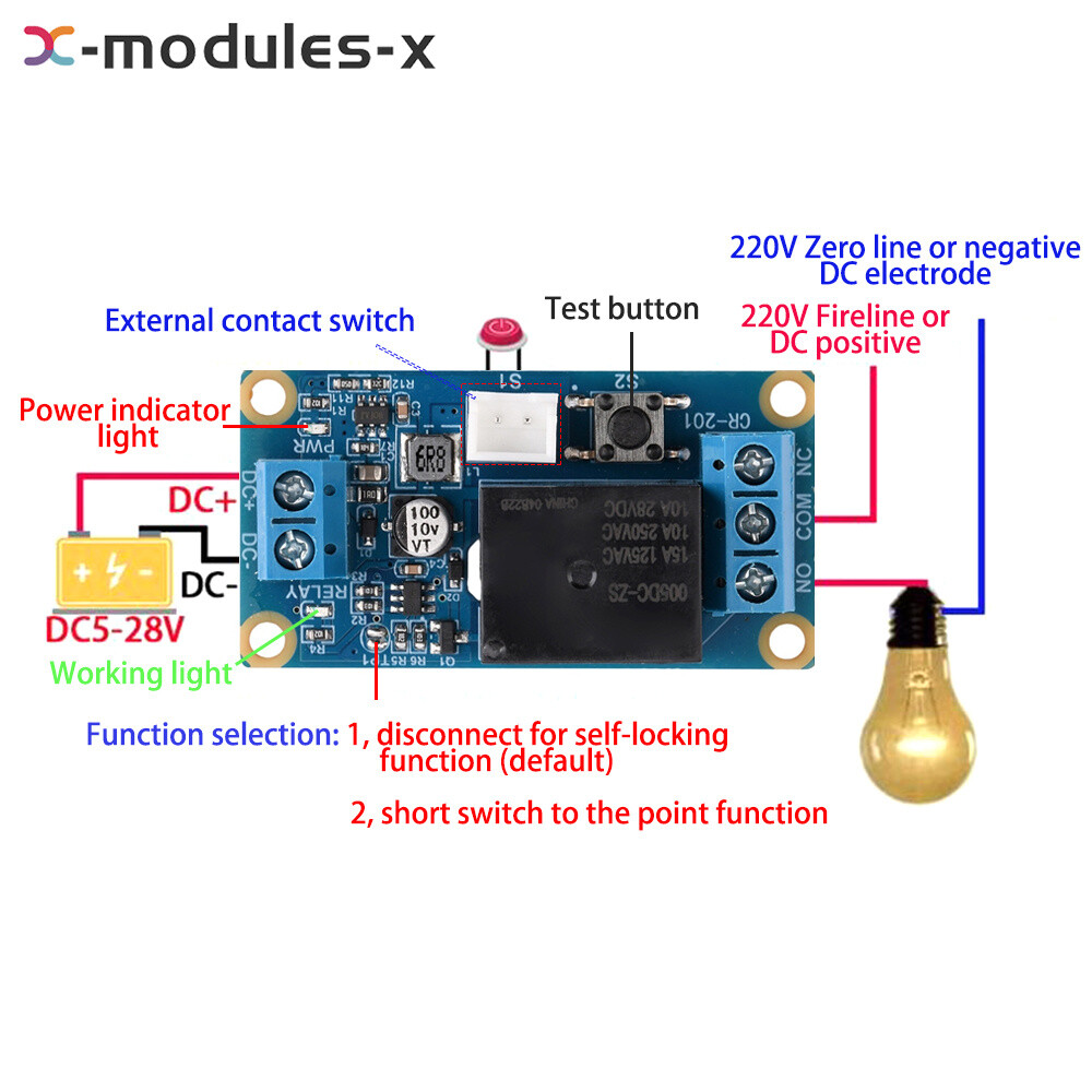 DC5-28V Wide Voltage 1Channel Single Button Bistable Self-Locking Relay Module