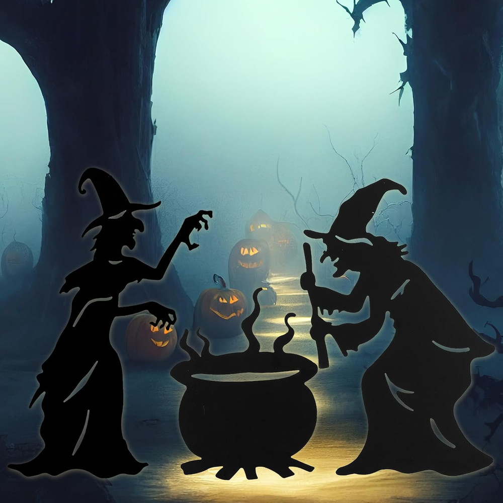 Halloween Witch Yard Decorations Witch Silhouette Yard Stakes with Cauldron,Set