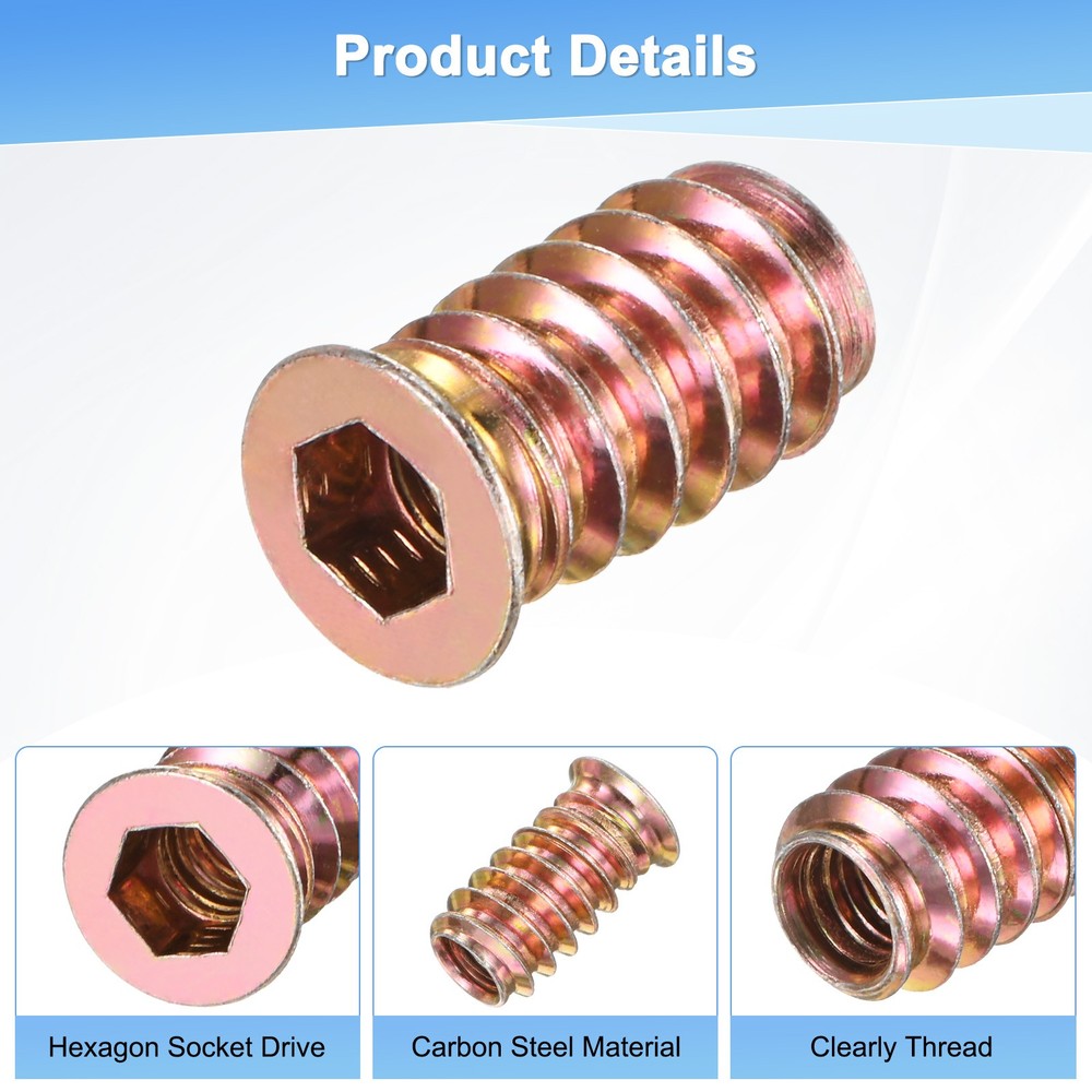 20-Pack Threaded Inserts for Wood, M6x20mm Threaded Insert Nuts [Gold Tone]