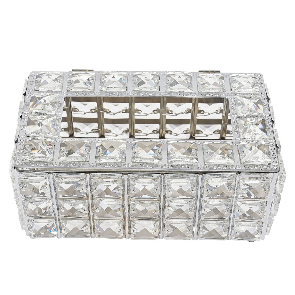 Crystal Rectangle Tissue Box Napkin Holder Rhinestone Tissue Storage Case W/ Lid