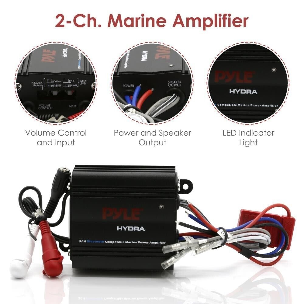 Pyle 200W Bluetooth Ready Waterproof 2-Ch. Marine Amplifier Kit