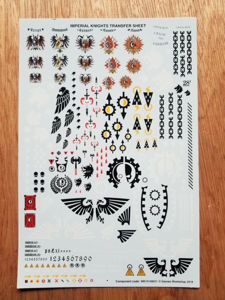 Warhammer 40k Imperial Knight Transfer Sheet
