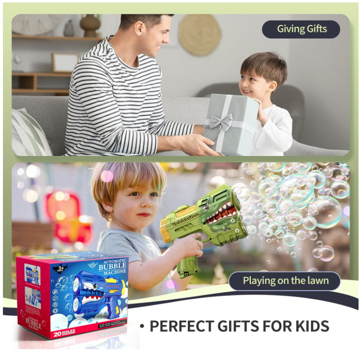 2 Pack Bubble Guns for Kids, LED Light Up Rechargeable Bubbles Machine Blower