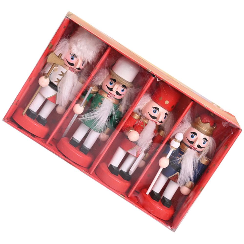 4pcs Wooden Nutcracker Holiday Nutcracker Figures Christmas Decorations