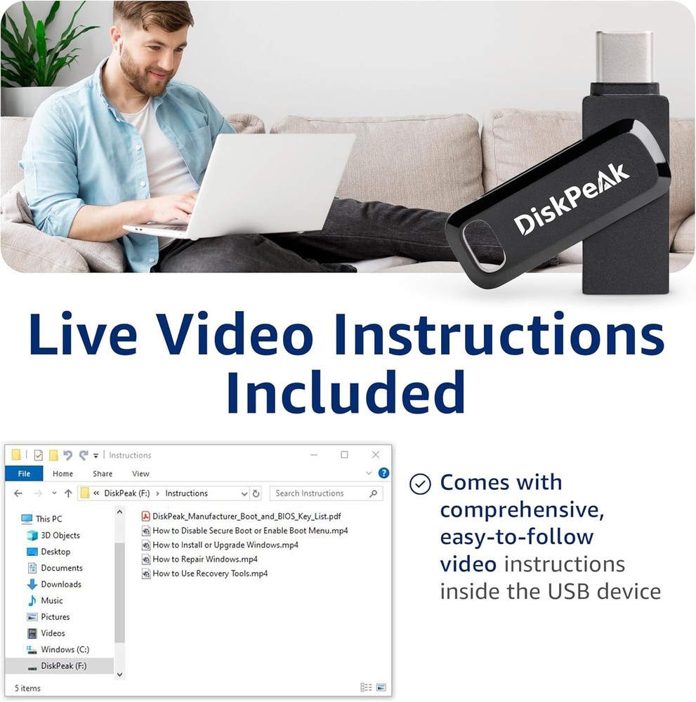 Effortless Windows Installation USB - Supports 32 & 64 bit with Utilities
