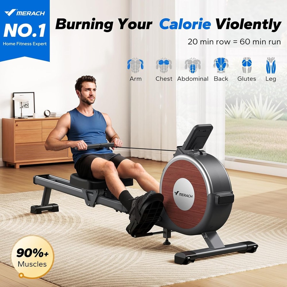 Compact Magnetic Rowing Machine with 16 Adjustable Levels for Home Use