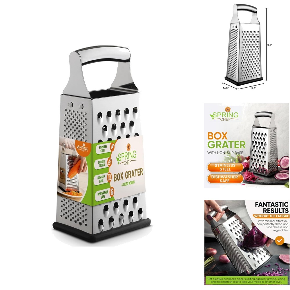 Professional Stainless Steel Parmesan Grater - 4 Sided Multi-Function Shredder