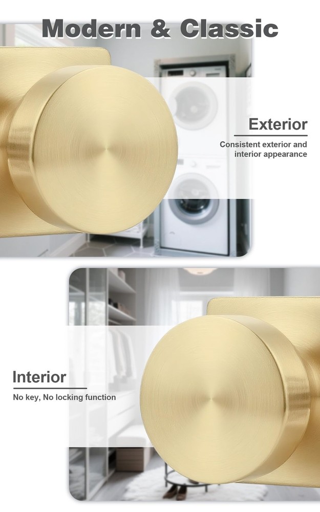 Probrico Bulk Passage Door Knobs Interior 10 Pack, Brushed Gold Square
