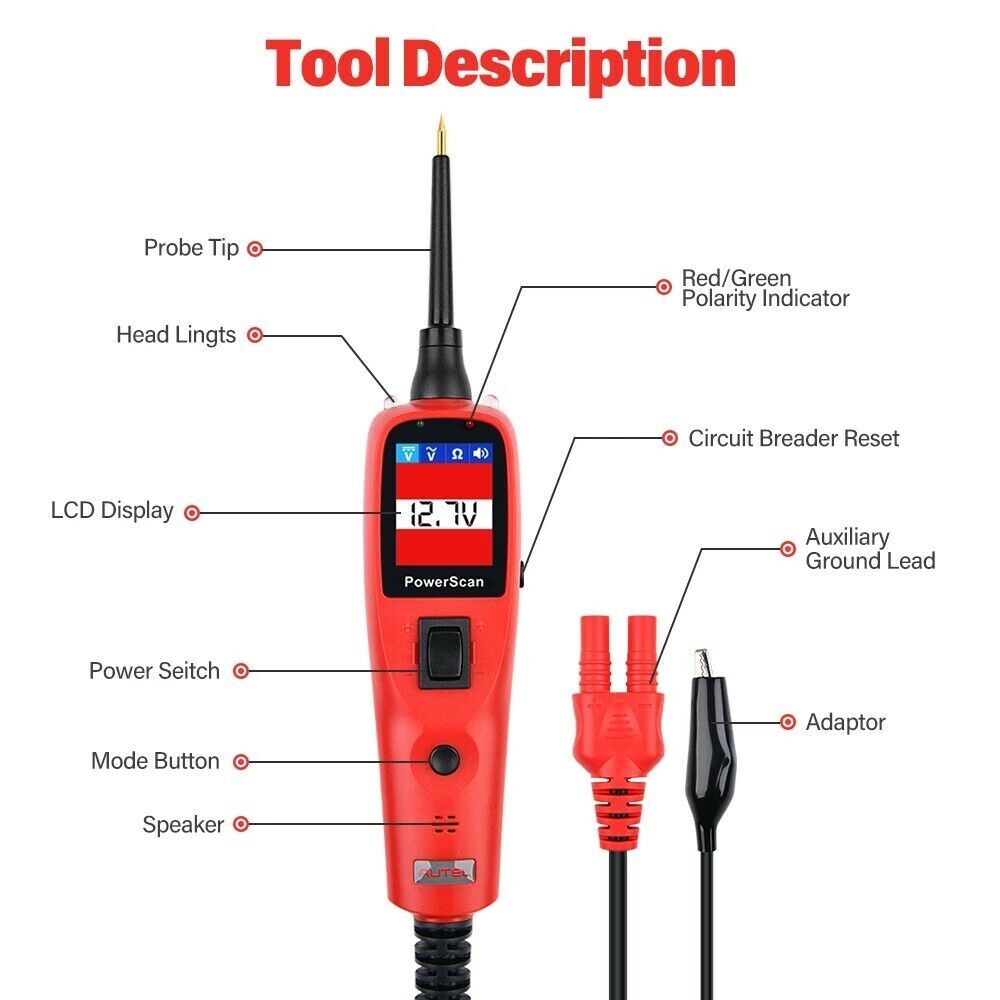 12V/24V Autel PowerScan PS100 Tester Electrical Diagnostic Power Probe Kit