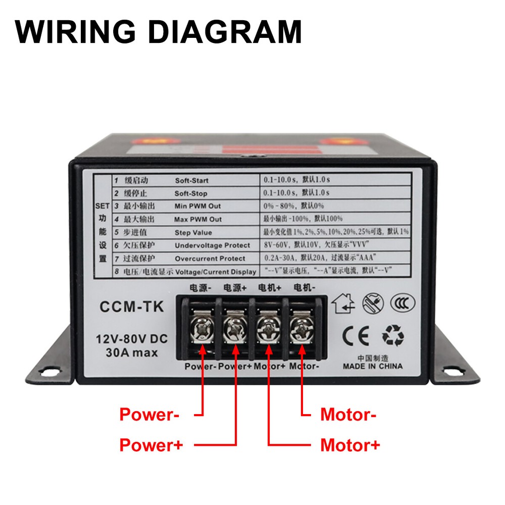 DC 12-80V 30A Motor Speed Controller Digital Display Slow-Start/Stop Control