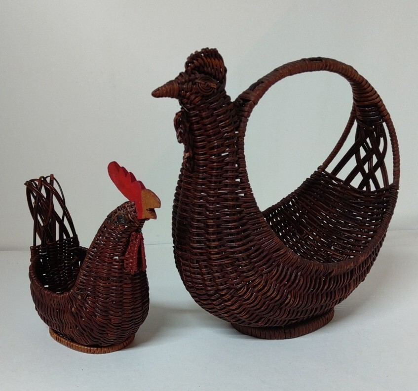 Chicken & Rooster Wicker Crafting Baskets