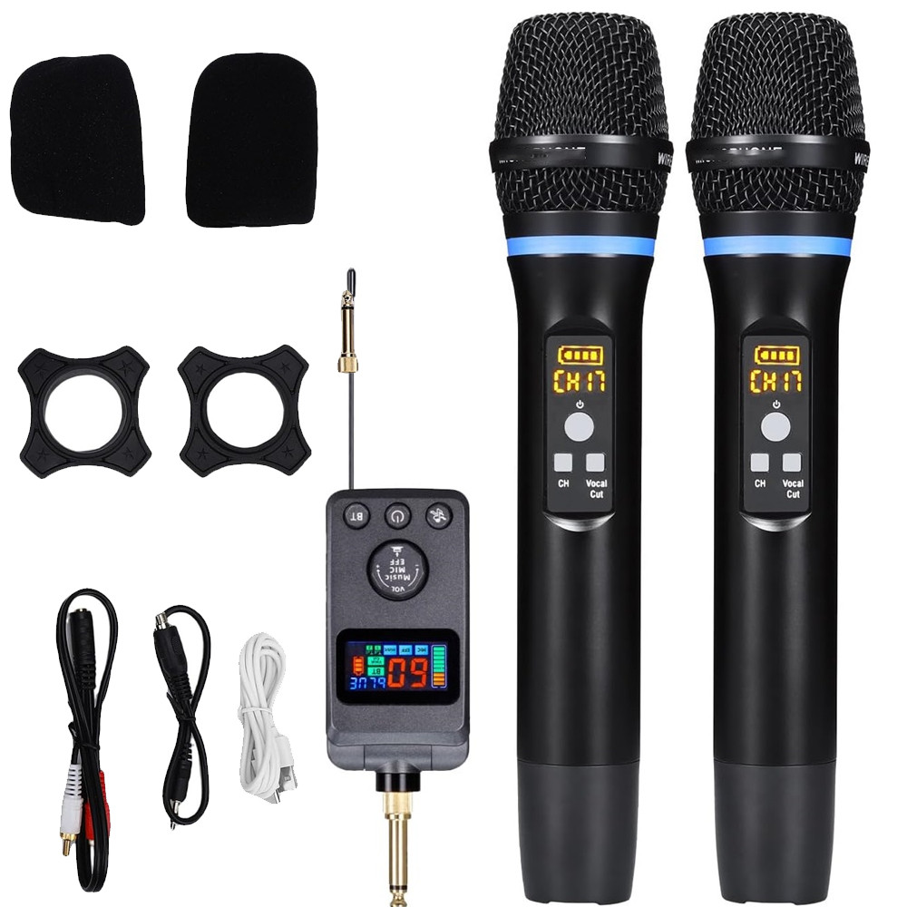 Dual Bluetooth Handheld Cordless Dynamic Microphone with Rechargeable Receiver