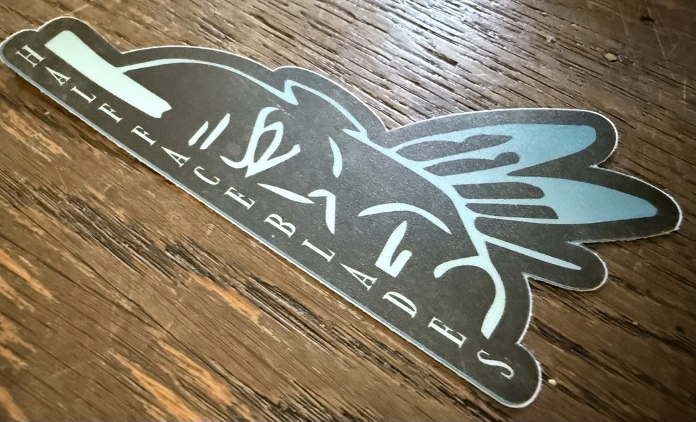 Half Face Blades Logo Blue Fade Sticker