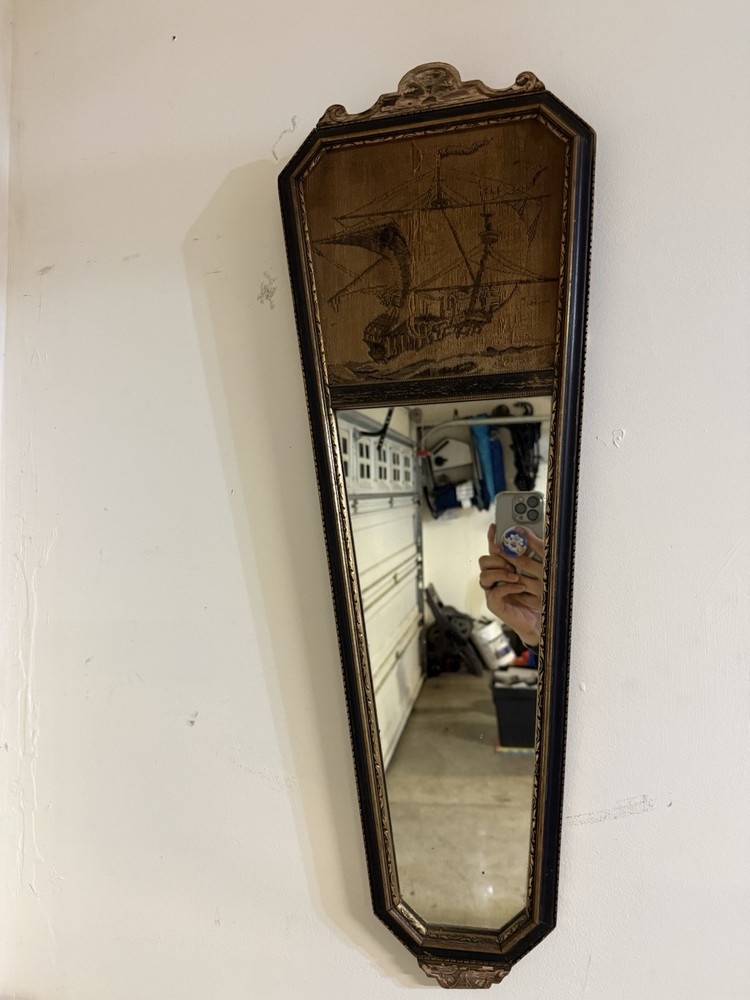 VINTAGE WALL MIRROR AND TAPESTRY SAILING SCENE
