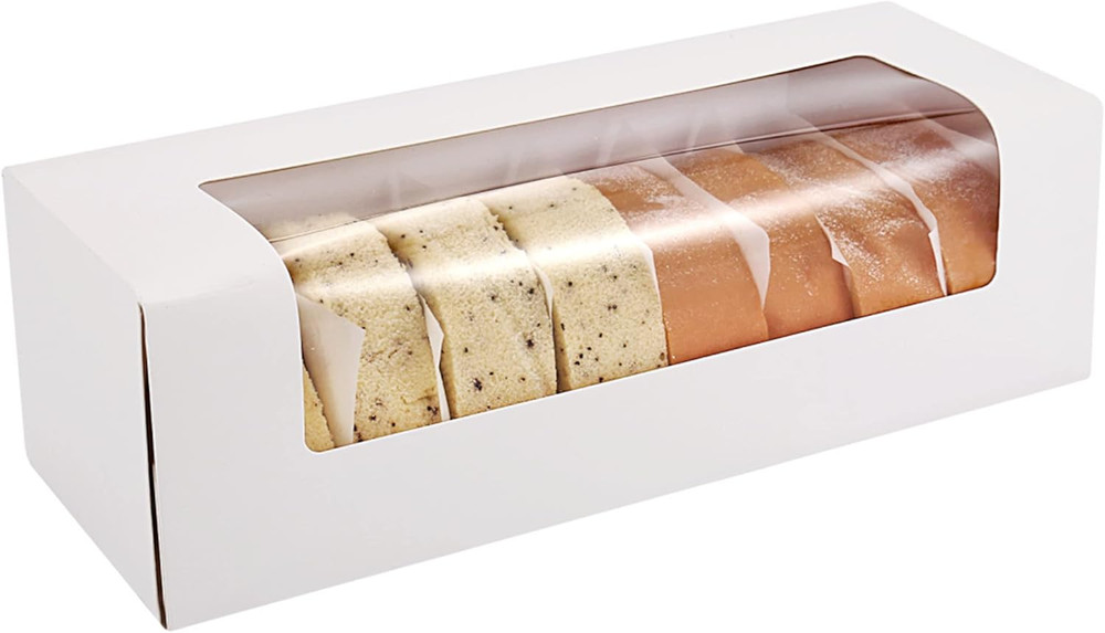 24-Pack 12" X 4" X 3.5" Roll Cake Boxes, Loaf Pumpkin Roll Boxes, White Bakery B