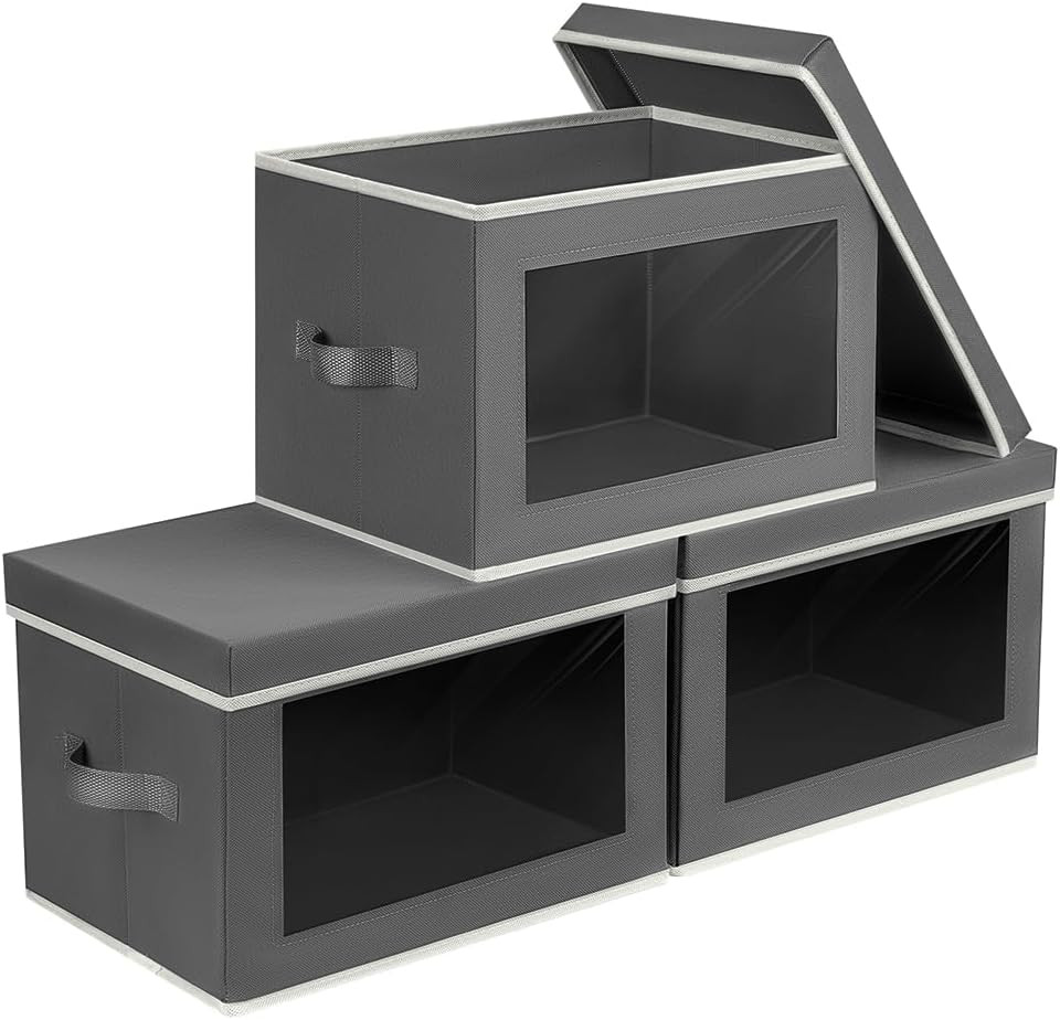 Storage Bins with Lids - Fabric Storage Boxes with Lids, Collapsible Storage Bin