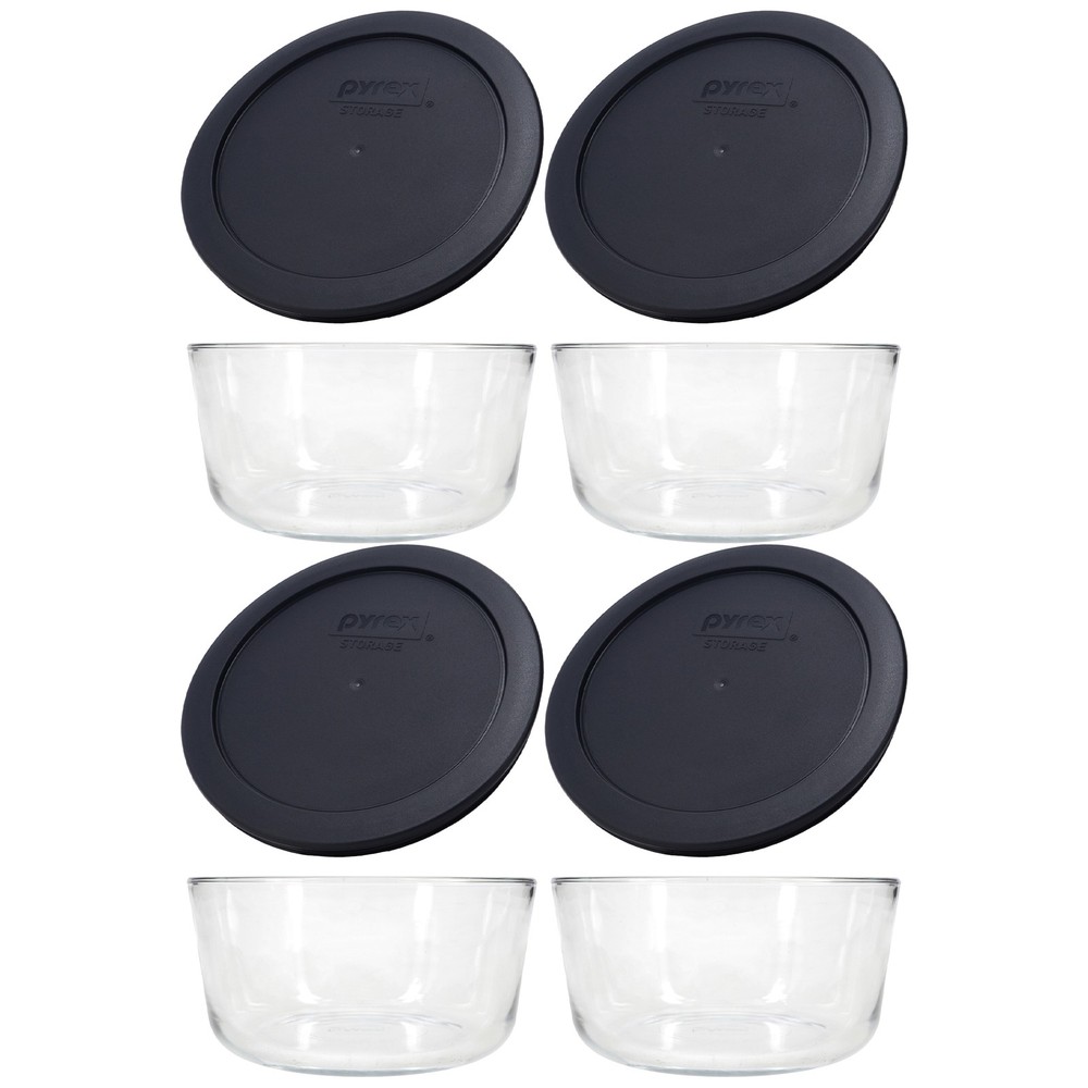Pyrex 7201 4-Cup Glass Bowl & 7201-PC Black Lid (4-Pack)