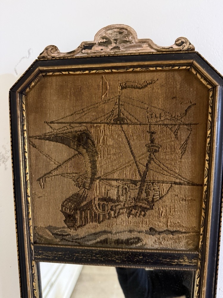 VINTAGE WALL MIRROR AND TAPESTRY SAILING SCENE