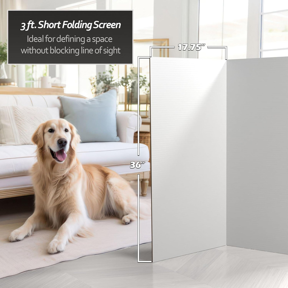 3ft White Folding Cardboard Screen - 3 Panel Temporary Room Divider