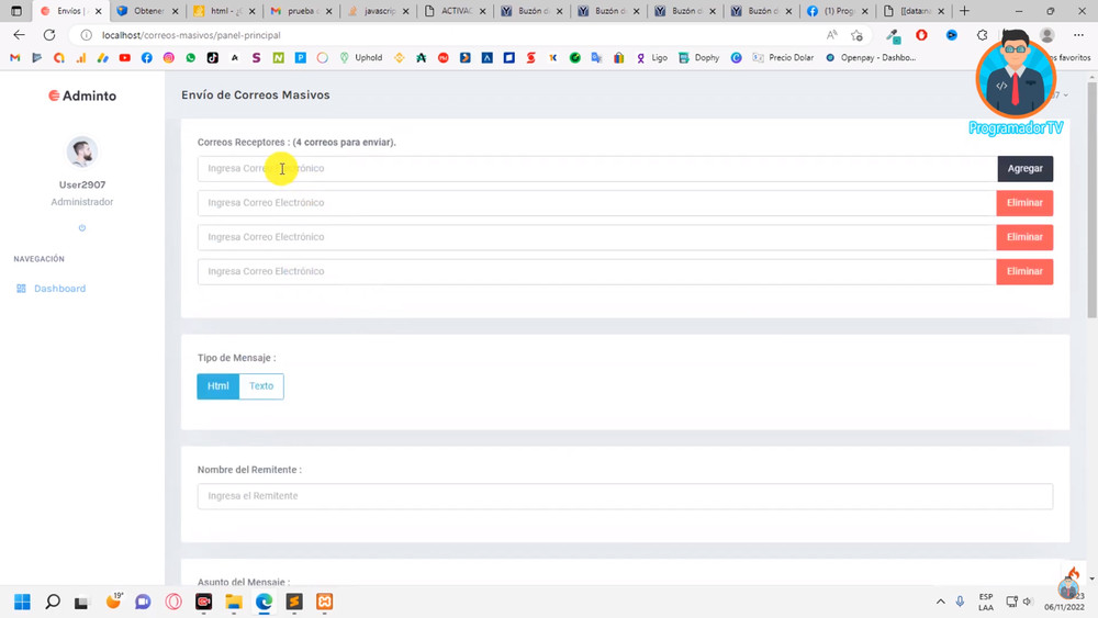 Sistema Web para envíos de correo masivo | PHP, JAVASCRIPT, JQUERY, BOOSTRAP