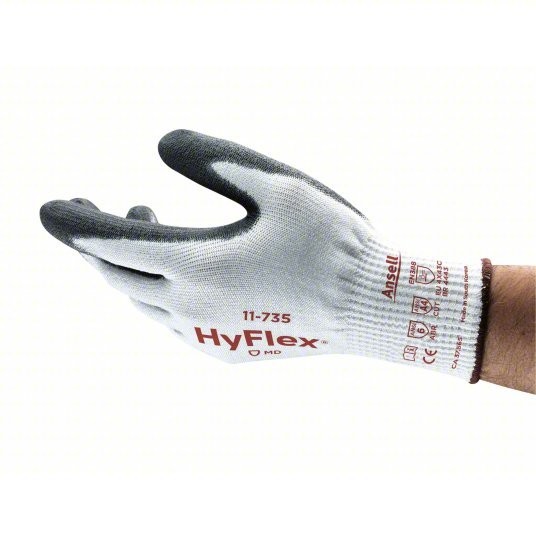 6 Pair Medium HyFlex® 11-735 Size 8, ABR 6, A4 Cut Resistant Gloves Polyurethane