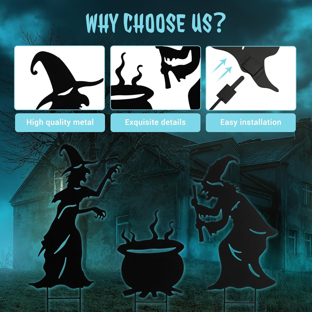 Halloween Witch Yard Decorations Witch Silhouette Yard Stakes with Cauldron,Set