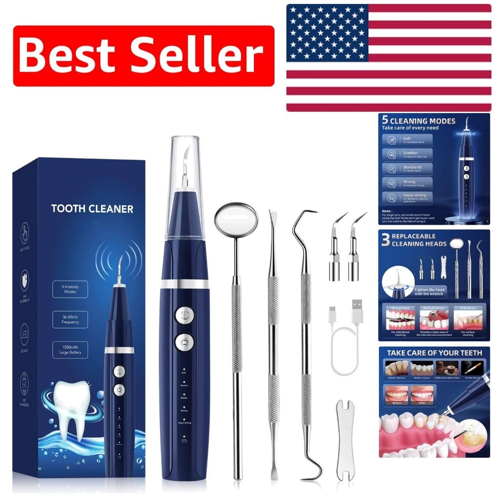 High-Frequency Vibration Plaque Remover for Teeth - 3 Replacement Heads Included