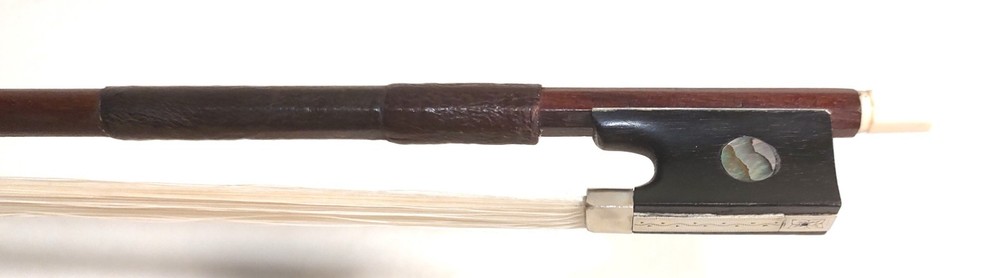 VTG Violin Bow with 8 Point Star & Abalone Circle, Engraved Silver & Ebony
