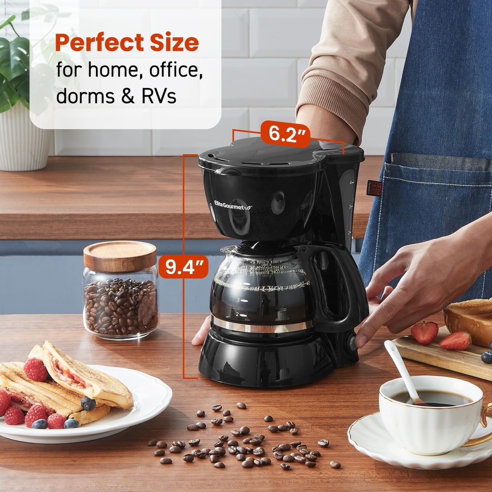 Automatic 4-Cup Coffee Maker with Glass Carafe, Reusable Filter, and Keep Warm