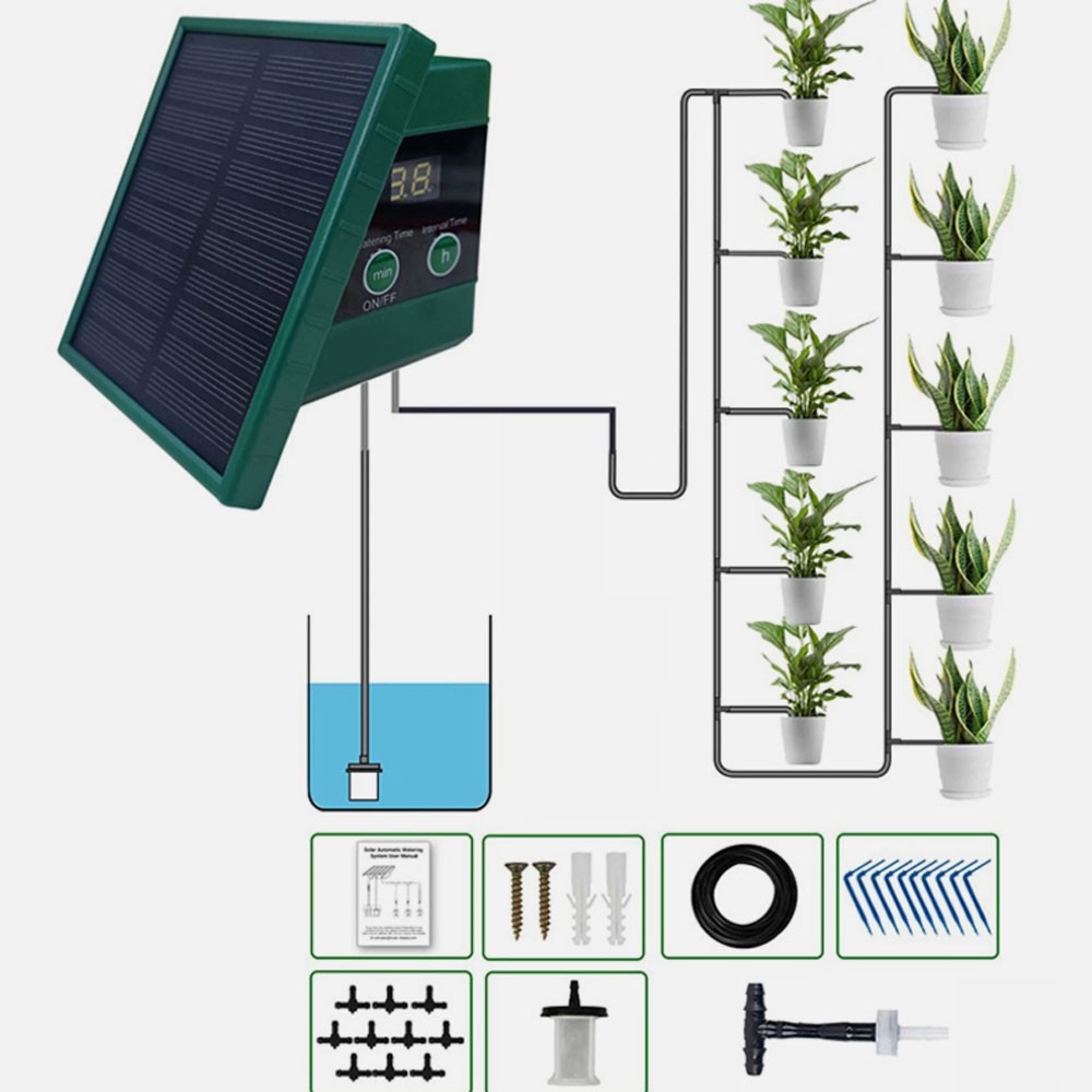 1 SET Solar Automatic Drip Irrigation System with Hose & Timer for Garden