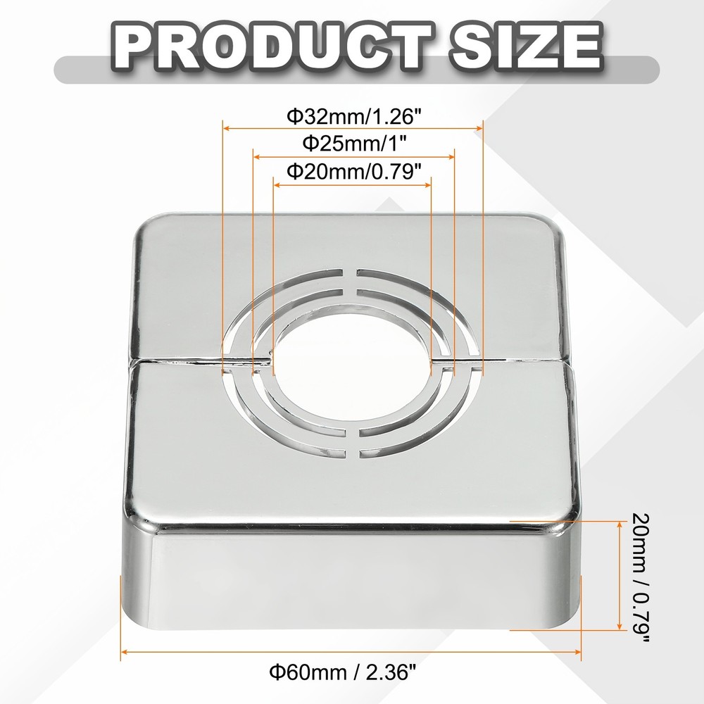 2pcs Wall Split Flange 0.79" Plastic Square Split Flange Pipe Cover, Silver