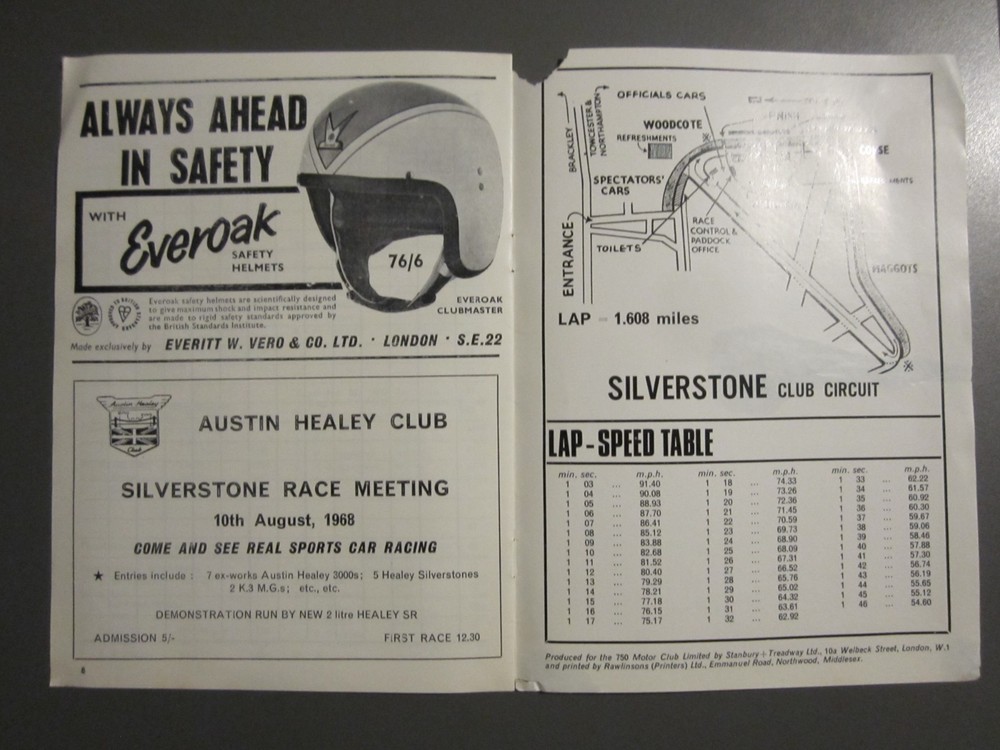 750 MC Birkett 6-hour relay Silverstone programmes, 1968 & 1970