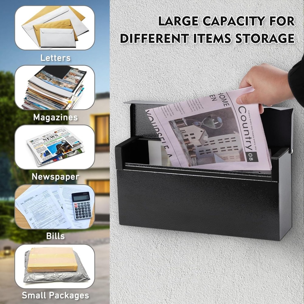 KYODOLED Wall-Mount Mailbox, Large Capacity Mail Box, Mailboxes Black Modern