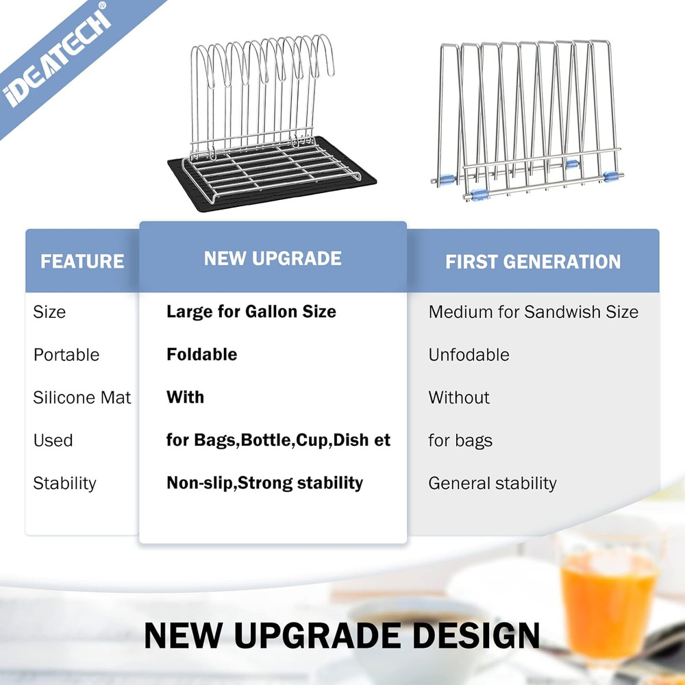 Reusable Bag Rack with Cup Drying Mat,Plastic Bag Dryer Rack Dish Drying,Coll...