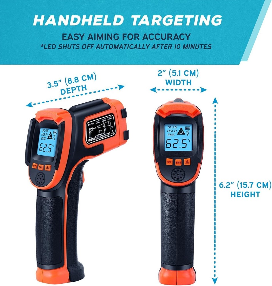 Infrared Thermometer Gun Digital Surface Temp Reader for Grill Oven Engine