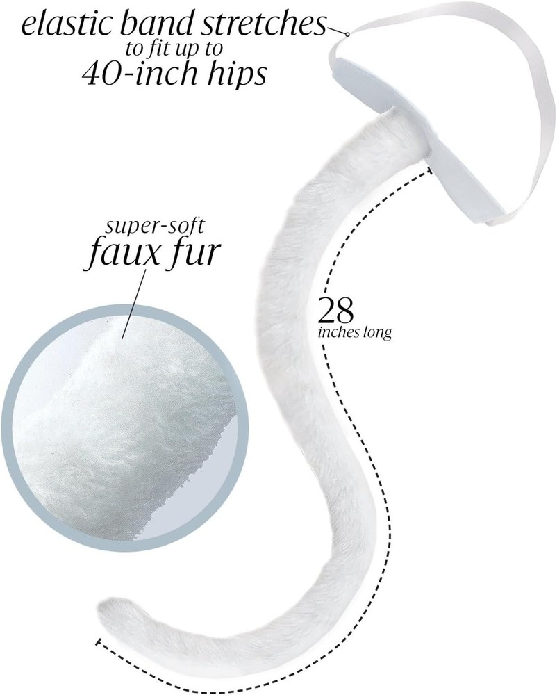 Comfortable One-Size White Cat Costume Accessories: Ears, Tail & Choker