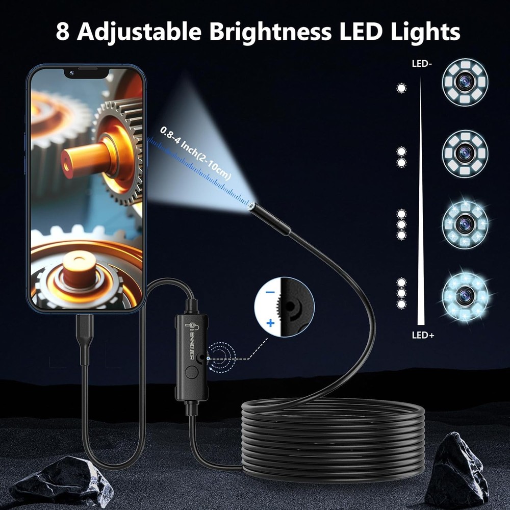 Endoscope Camera with Light, 1920P HD Borescope Camera for iOS and Android,5M