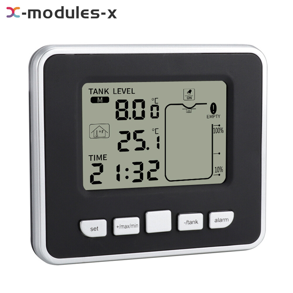 FT002 Ultrasonic Water Tank Liquid Level Meter + Temperature Sensor Time Display