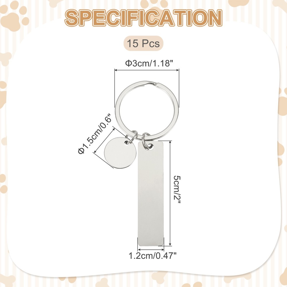 15Pcs Metal Engraving Keychain Blanks, Silver Tone(Rectangular)