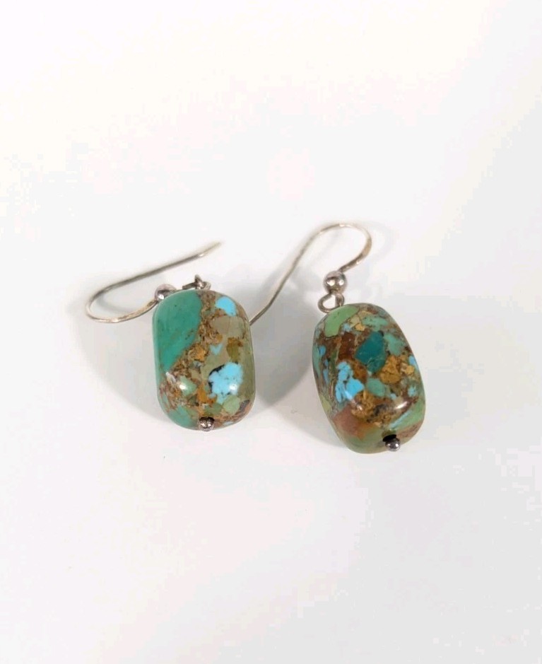 Southwestern Rectangular Composite Gemstone Green Turquoise Dangle earrings