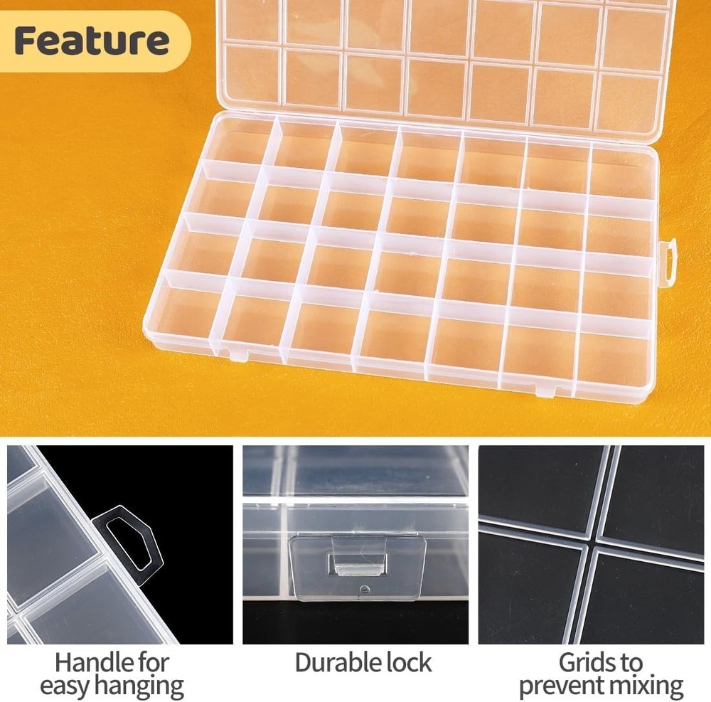Compact 28 Grid Acrylic Bead Organizer Box - Transparent Craft Storage Solution