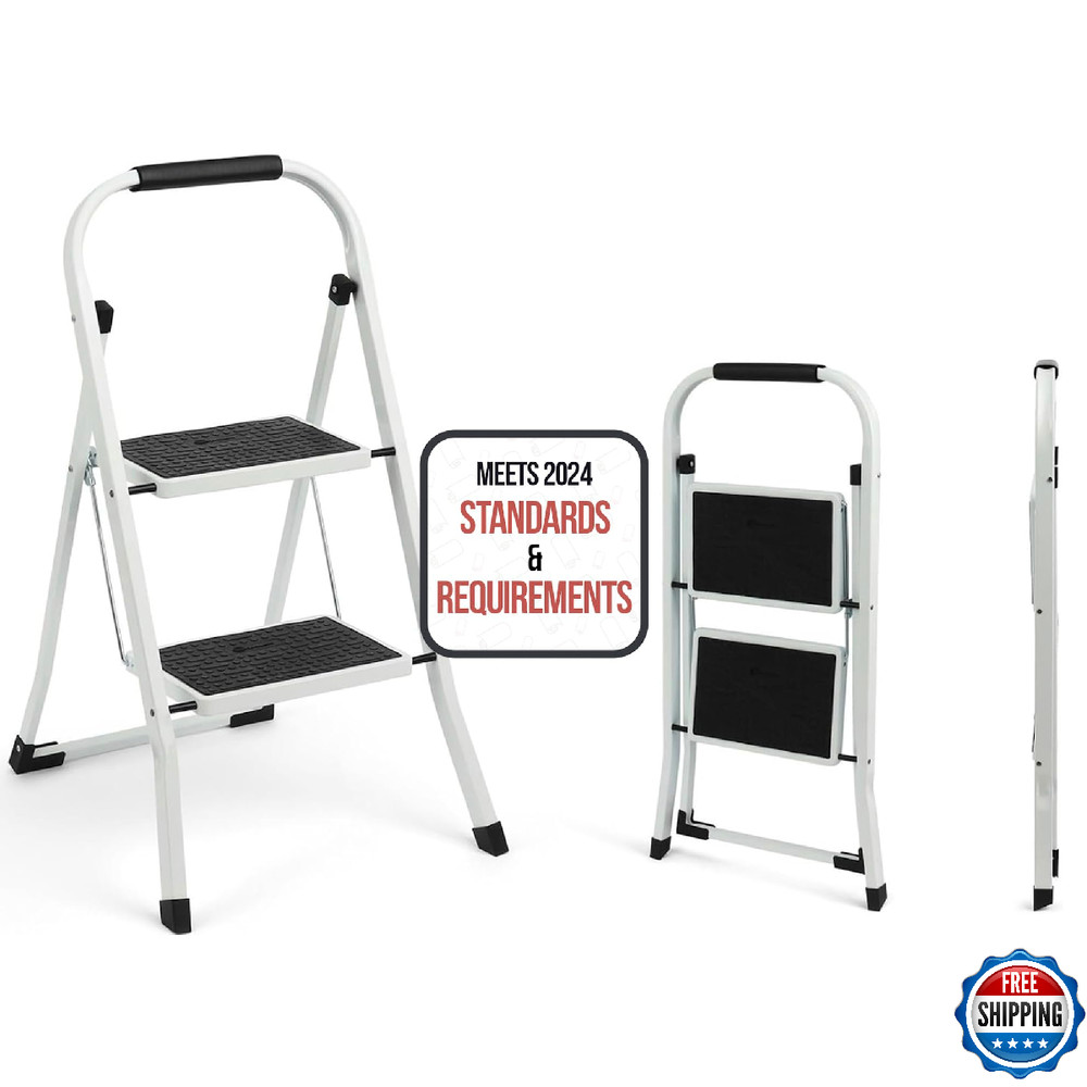 SIMPLI-Magic 2-Step Ladder, 350 LBS Capacity Folding Step Stool – Anti-Slip Wide